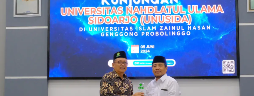 Rektor Unusida, Dr. H. Fatkul Anam, M.Si bersama Rektor Unzah, KH Dr Abdul Aziz Wahab (Foto: Humas Unusida)